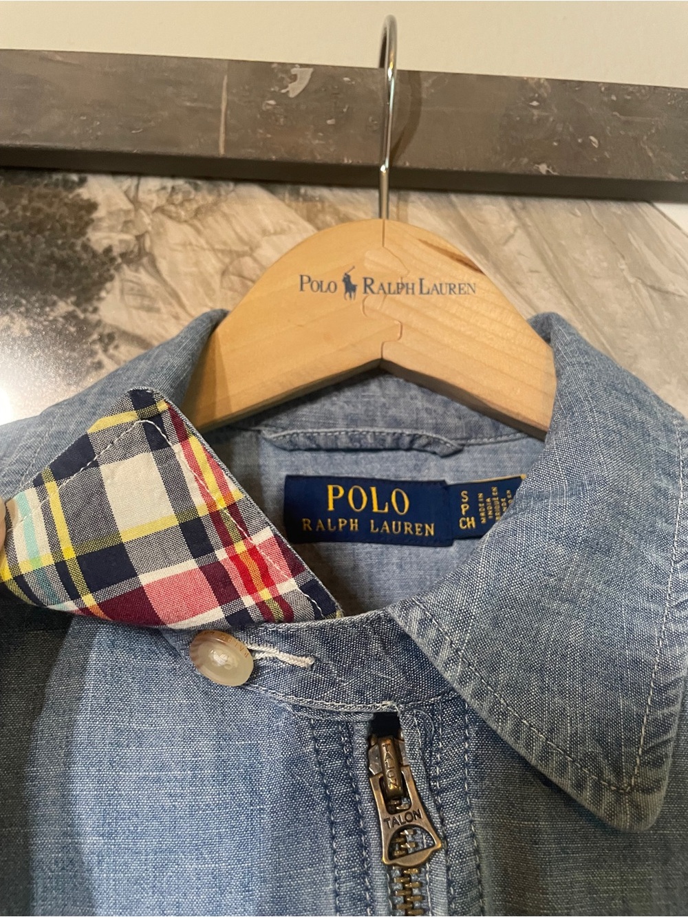 Ralph Lauren Blue Denim Zip-Up Jacket with Plaid Lining - Picture 3 of 3